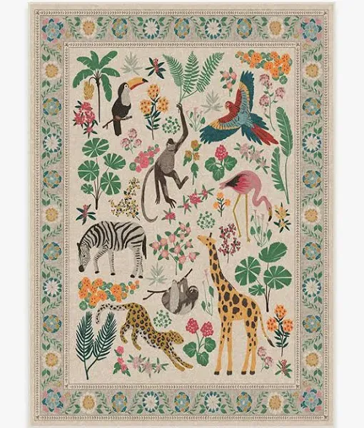 RUGGABLE Washable 8x10 Large Area Rug, Jingle Jungle, Premium Modern Rugs for Living Room, Bedroom, Kitchen, Office, Classroom with Gripper Non Slip Pad, Iris Apfel