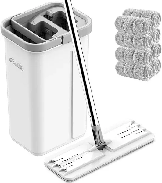 Bosheng Hands Free Flat Floor Mop and Bucket with Wringer Set