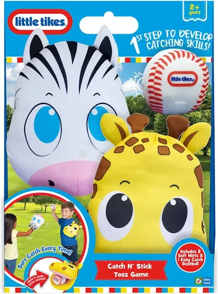 LITTLE TIKES Catch N&#039; Stick Toss Game Zebra Giraffe Mitts Puppets Soft Baseball