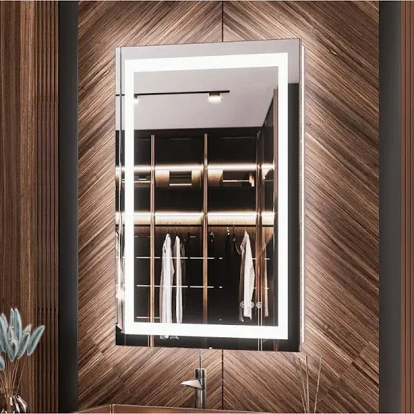 KIOTEE LED Mirror Lights Anti-Fog Frameless Bathroom Vanity Mirror in Tempered Glass