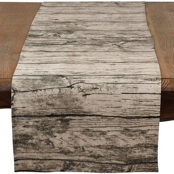 Natural Beige Printed Wood Table Runner, 16" X 108" Rectangular, 60% Cotton - 40% Polyester, (1 Piece).