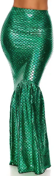 Forplay Women's Mermaid Skirt with Hologram Finish, Halloween Maxi Skirt