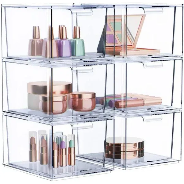 Sorbus 6 Pack Clear Stackable Acrylic Drawer Makeup Organizers