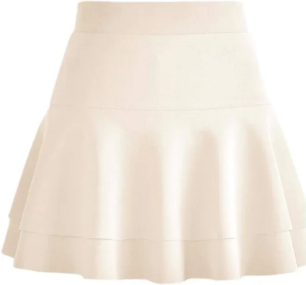 Afibi Casual Mini Stretch Waist Flared Plain Pleated Skater Skirt