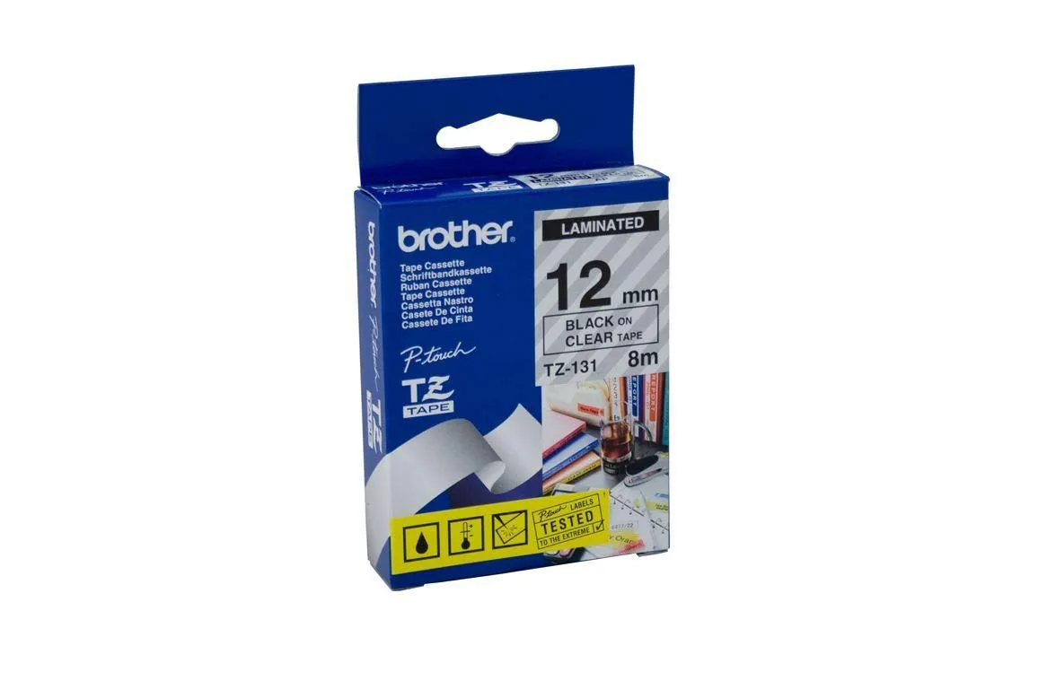 Brother P-Touch TZ-131 Durable Laminated 1/2&#034; Black Print On Clear Tape 221D