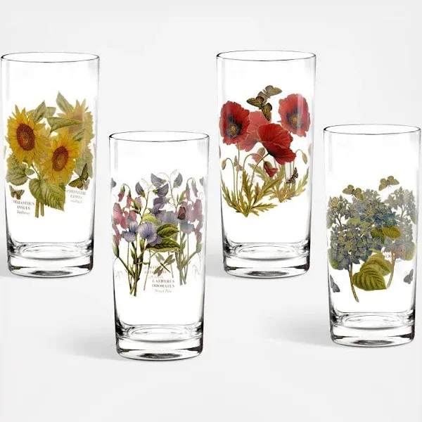 Portmeirion Botanic Garden highball / hi-ball floral glass set of 4 NEW IN BOX