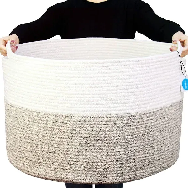 XXXLarge Cotton Rope Basket for Living Room - Woven Storage Basket with Handl...