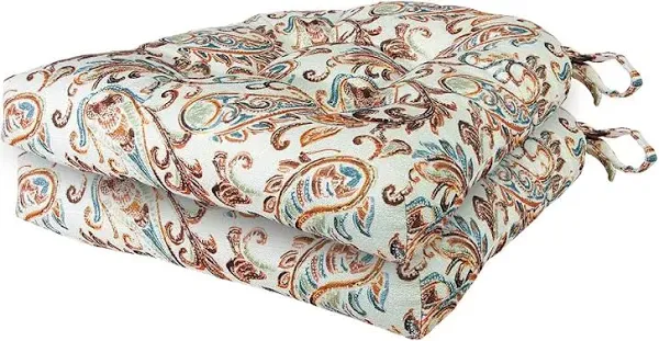 Paisley, Memory Foam Chair Pads with Tiebacks, 15&#034; L x 14&#034; W, Spice (Red) 2 C...