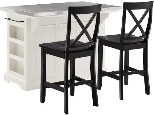 Crosley Julia Stainless Steel Top Island with X-Back Stools, White