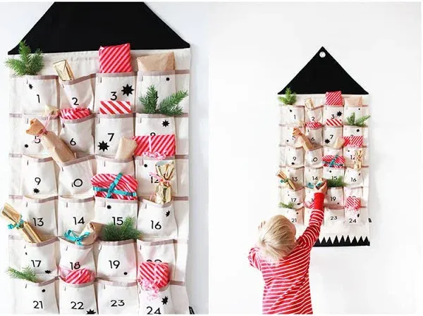 STKMELON Christmas Advent Calendar with Pockets Wall Hanging Bag for Home Xmas 