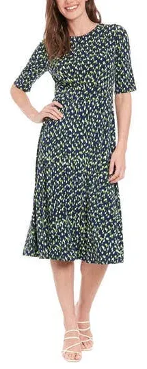 London Times Women's Elegant Half-Sleeve Mid-Calf Work Dress