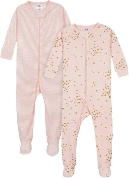 Gerber Baby & Toddler Girls 2-Pack Snug Fit Footed Cotton Pajamas