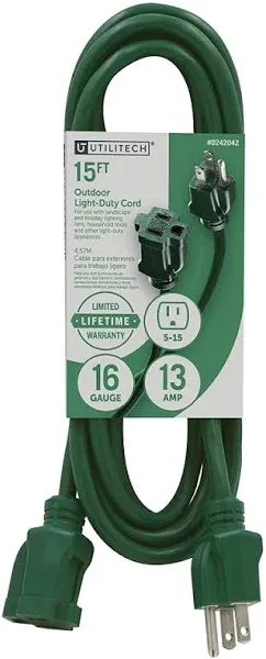 Utilitech Utilitech 15-ft 16/3 3-Prong SJTW Light Duty General Extension Cord