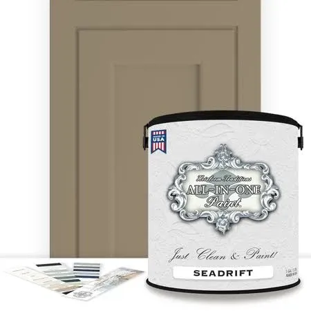 ALL-IN-ONE Paint, Seadrift (warm, earthy tan), 8 Fl Oz Sample. Plus our top 30 color selector card. Durable cabinet and furniture paint. Built in primer and top coat, no sanding needed.