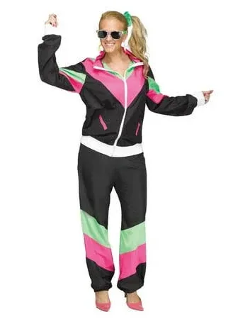 Women&#8217;s Multicolor 80&#8217;s Track Suit Costume - Medium-Large 10-14