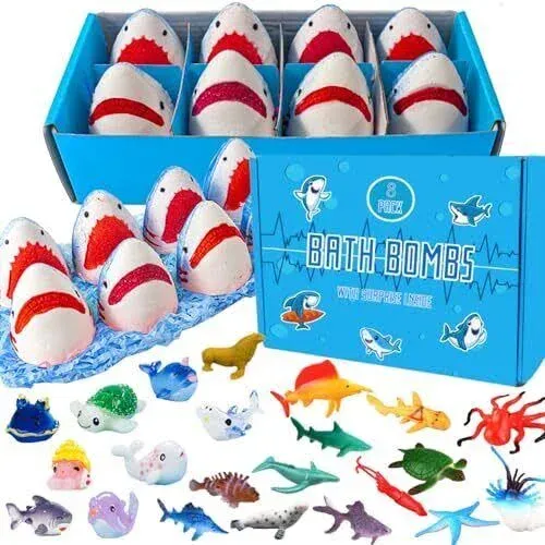 Shark Bath Bombs for Kids with Surprise Inside SEA Animals Natural and Safe