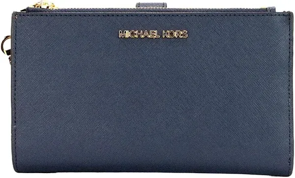 Michael Kors Wallet Purse Money Bag Jet Set Travel Double Zip Navy