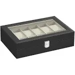 SONGMICS Lockable Watch Box with Keys Black + Beige / 12 Slot