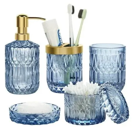 5pcs Clear Glass Bathroom Accessories Set