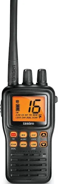 Uniden MHS75 Submersible Waterproof Handheld Two-Way VHF NOAA Radio with Charger