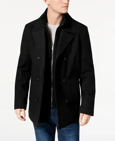 Kenneth Cole Men's Double-Breasted Peacoat Bib