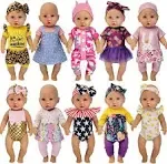 10 Sets 14-16 Inch Baby Doll Clothes Dress Outfits Headbands Accessories fits 43cm New Born Baby Doll, 15 inch Bitty Baby Doll, American 18 Inch Girl Doll