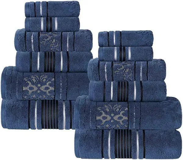 12 Piece Sadie Zero Twist Cotton Jacquard &amp; Solid Hand Face Bathroom Towel Set