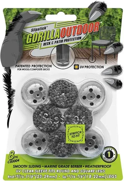 Slipstick GorillaOutdoor Berber Furniture Feet Pads with Clear Sleeve