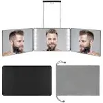 Vanexiss Rechargeable 3 Way Mirror, Real Glass Adjustable Trifold Mirror with Light & Telescoping Hooks for Self Hair Cutting & Styling - Portable DIY Haircut