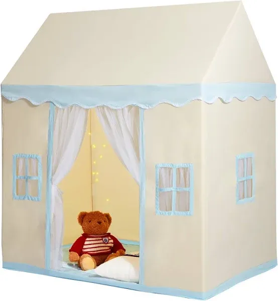 Beige Kids Play Tent with Mat &amp; Tent Lamp - Indoor &amp; Outdoor Play House Castle f