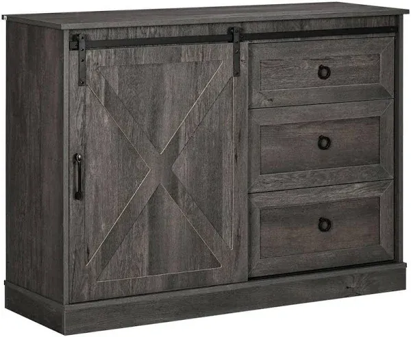 HOMCOM Kitchen Buffet Cabinet Sideboard 47.25&#034;Wx15.75&#034;<wbr/>Dx35&#034;H Dark Grey 3-Drawers