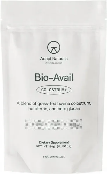 Adapt Naturals Colostrum Supplement with Lactoferrin & Beta Glucan, Bio-Avail Grass Fed Bovine Colostrum Powder for Gut Health, Immune Support & Vitality | Non-GMO, 2500mg, Unflavored - 30 Days Supply