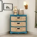 3 Tier X-Side Corner Table Storage Cabinet with 3 Wicker Baskets (Collectible)