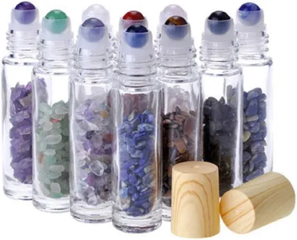 Wholesale 10ml Gemstone Essential Oil Roller Bottle clear roll on bottles with gemstone ball OEM ODM