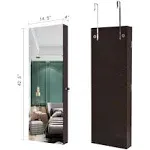 FREDEES LED Jewelry Wardrobe with 42.52&quot; Tall Door Mirror, Full Length Mirror Jewelry Cabinet, Lockable Jewelry Organizer, Wall/Door Jewelry Box and Organizer / 2 Small Storage Boxes (Brown)