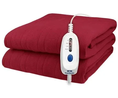 Pure Warmth Solid Flannel Electric Heated Warming Blanket