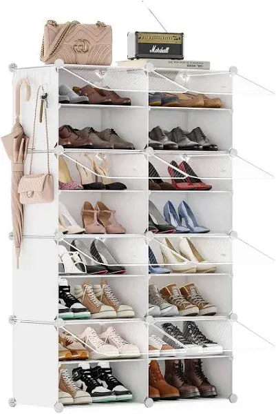 Shoe Rack Organizer, 32 Pair Shoe Storage Cabinet with Door Expandable Plastic