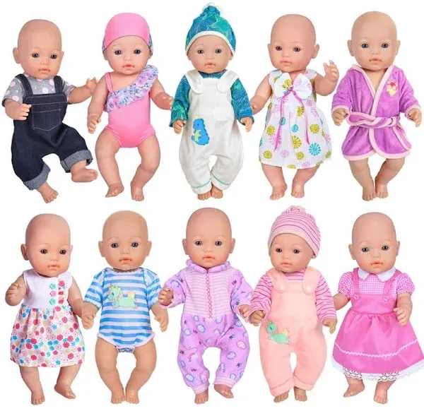 ebuddy 10 Sets Doll Clothes Outfits Fit for 14-16 inch Baby Doll, 43 cm New Born Baby Dolls, 15 inch Baby Dolls，18 Inch Girl Doll (No Doll)