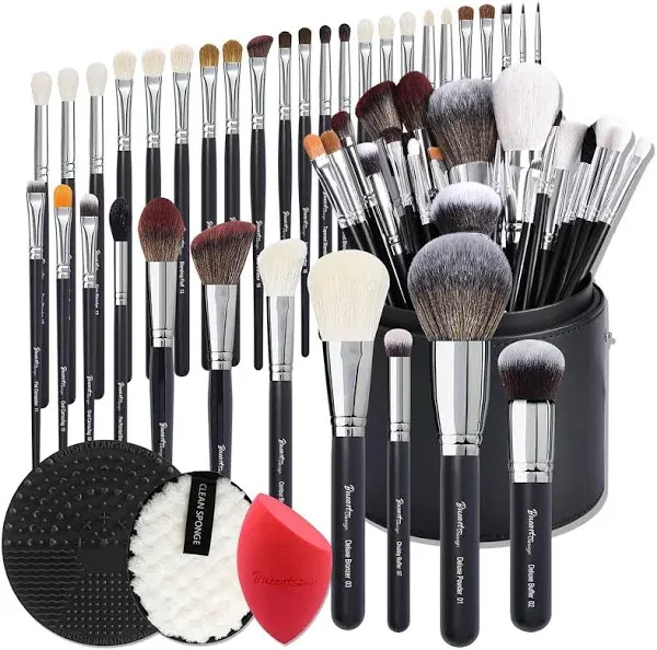 Pro makeup Artist Brushes Set 34Pcs Goat Hair 34Pcs Matte Black+Large Holder