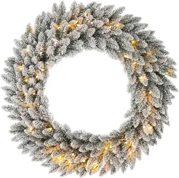 Glitzhome® 36" Pre-Lit Snow Flocked Christmas Wreath, Warm White Lights