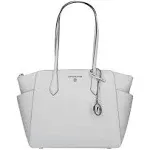 Michael Kors Marilyn Medium Top-Zip Leather Tote - White/Silver