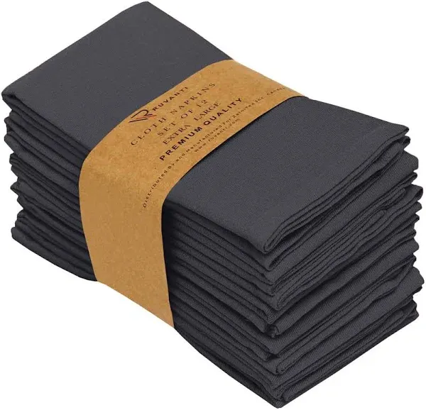 RUVANTI Bundle of 12-Pack Cloth Napkins (18x18 inch) Dark Grey with 12-Pack Cloth Napkins (18x18 inch) Charcoal Grey Cotton Blend. Soft, Washable Kitchen Linen for Dinner, Weddings & Cocktail Parties.