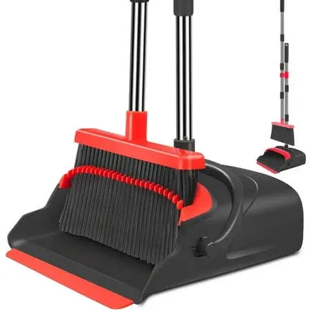 kelamayi Broom and Dustpan Set for Home, Office, Indoor&outdoor Sweeping, Stand Up Broom and Dustpan