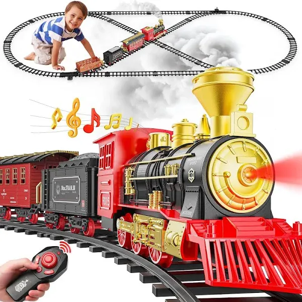 Train Set - Christmas Tree Train Toys for Boys with Smokes, Lights and Sound,...