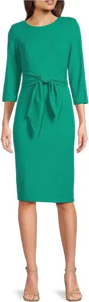 Adrianna Papell Knit Crepe Tie Waist Sheath Blue Dress NWT