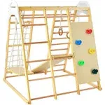 8-in-1 Wooden Jungle Gym Playset with Slide and Monkey Bars-Natural