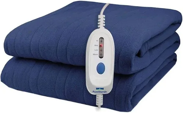 Pure Warmth Solid Flannel Electric Heated Warming Full Blanket