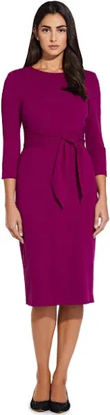 Adrianna Papell Women's Knit Crepe Tie Waist Sheath Dress Dress