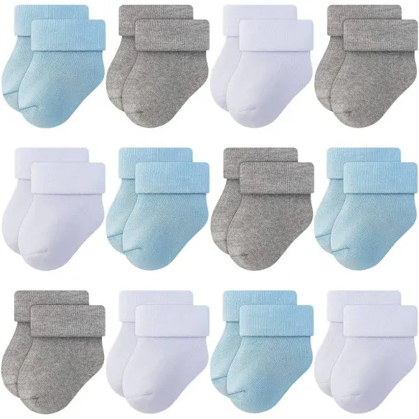 RATIVE Newborn Baby Socks 0-6,6-12 Months Thick Terry Turn Cuff Socks for Unisex Boys Girls