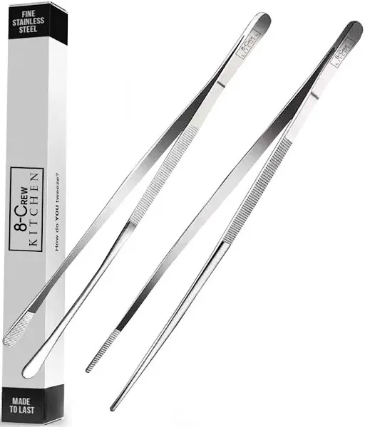 8-CREW KITCHEN Cooking Tweezers 12 Inch Set Of 2 Culinary Chef Multi-Purpose